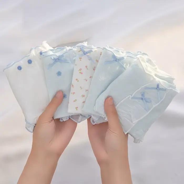 Culottes en coton à volants style français avec nœud floral, confortables, taille mi-haute, motif fleur douce, pour femmes, cadeaux