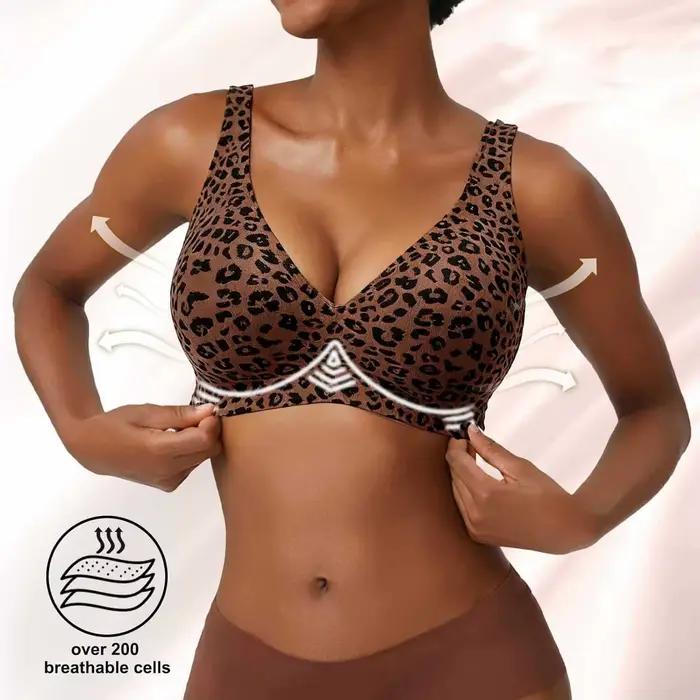 Soutien-gorge sans armatures pour femme, imprimé léopard, sans coutures, maintien doux, bonnet complet, moulé fin, beau et respirant, soutien-gorge push-up