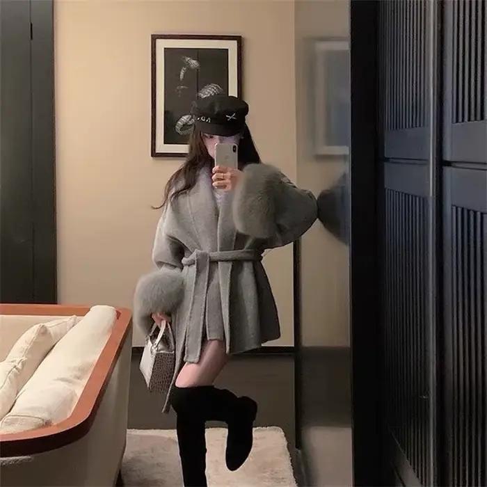 Zmiešaná vlnená bunda s dlhými rukávmi