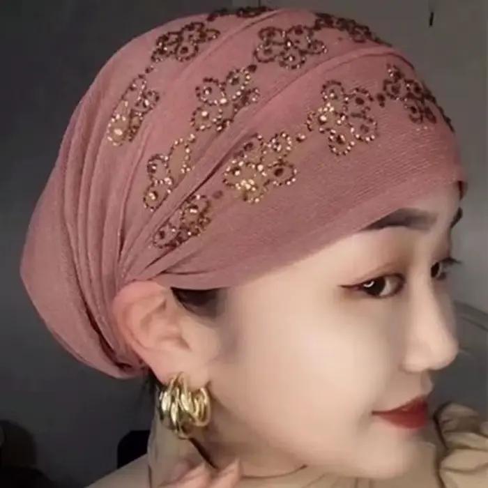 Letné diamantové turbany čiapky pre ženy elastické obalenie hlavy Čiapka moslimský Hidžáb