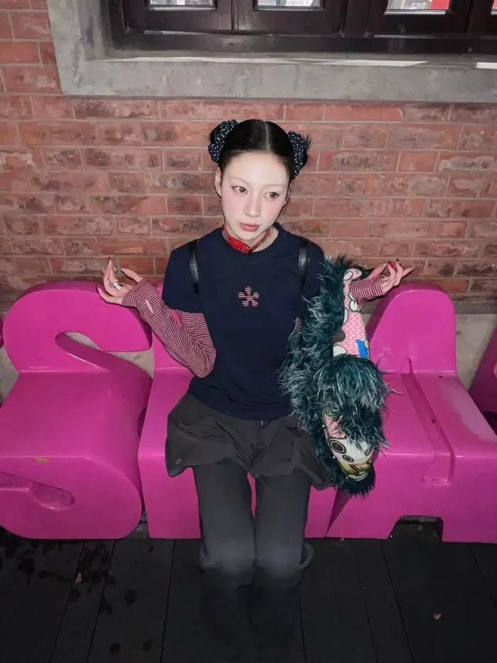 Tonngirls Harajuku Patchwork Tričko pre ženy s dlhým rukávom pásikavé falošné dvojdielne topy Streetwear Y2k Vintage