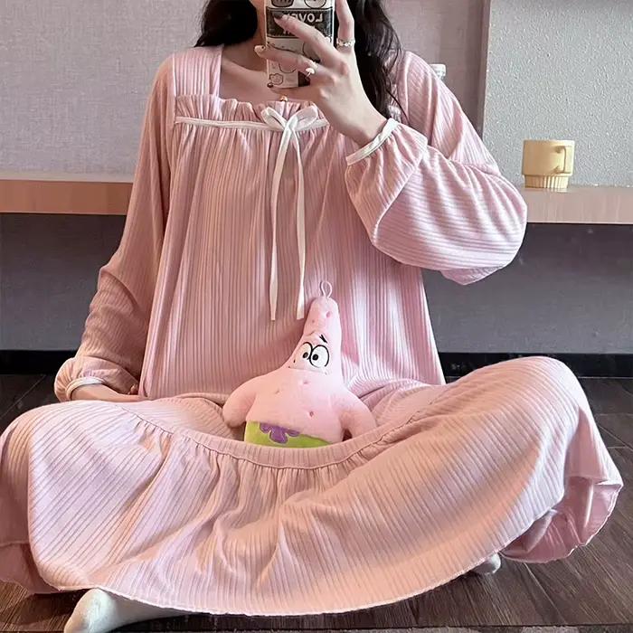 Pyjamas pour femmes chemises de nuit nouvelles chemises de nuit printemps et automne pyjamas d'été Homewear mignon doux étudiants longues chemises de nuit Homewear