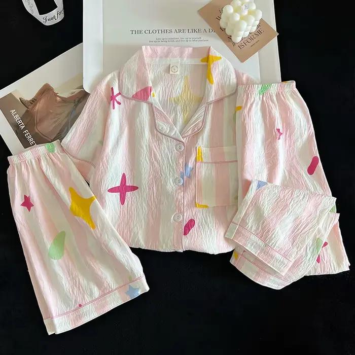 Ensemble pyjama d'été, haut à manches courtes et short et pantalon assortis, vêtements de maison confortables