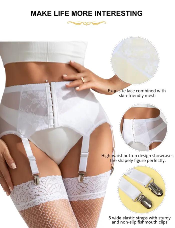 Comeondear-Culotte jarretelles en dentelle, lingerie en maille avec 6 bretelles vintage, clip en métal, grande taille, bas sexy, ceinture, sans sous-vêtements