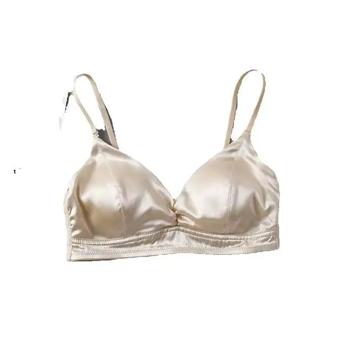 Soutien-gorge en soie véritable pour femmes, sous-vêtements plissés extensibles, noir et blanc, mode printemps