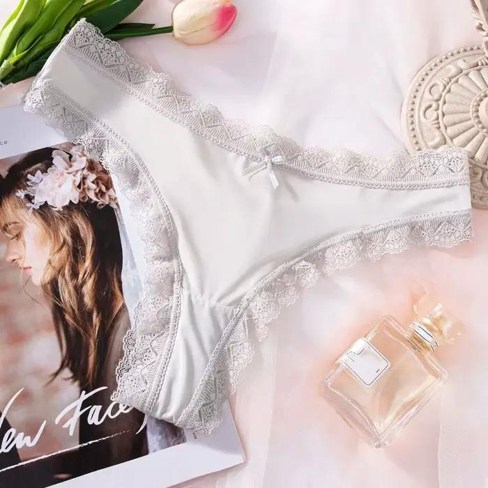 Injpanties de glace sans couture confortables pour femmes, entrejambe en coton, taille basse, nœud en dentelle, slips, sous-vêtements, culottes d'été pour dames