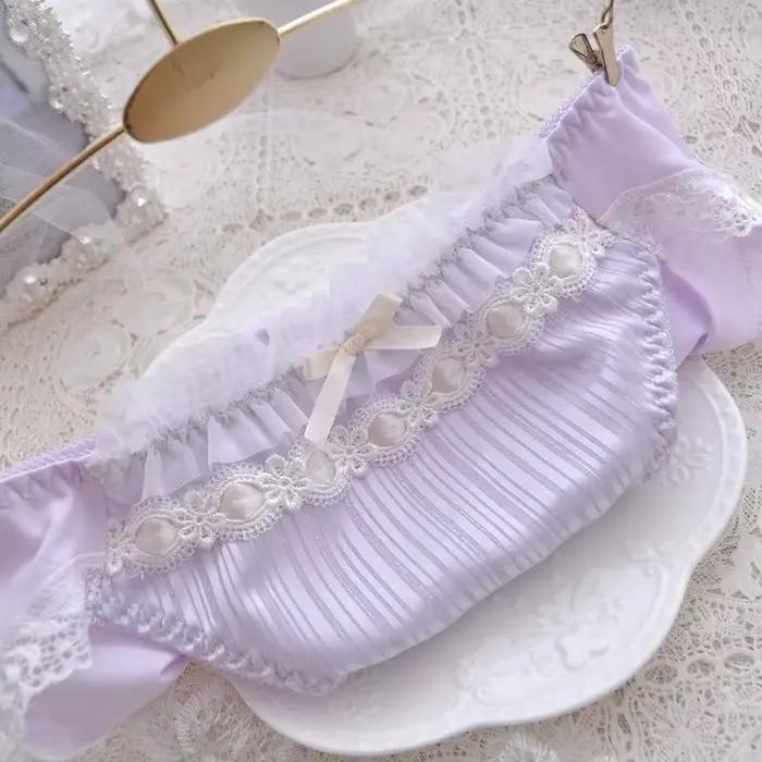 Culotte de princesse en soie et dentelle brodée pour femme, sous-vêtements à volants, en Satin soyeux, sans couture, Style mignon et adorable