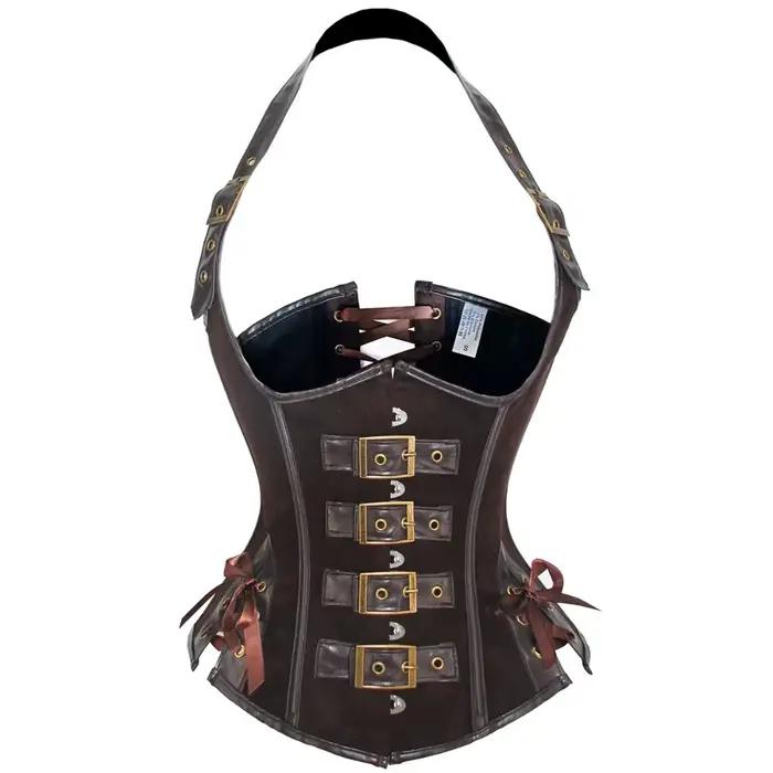 Steampunk hnedý korzet z PU kože