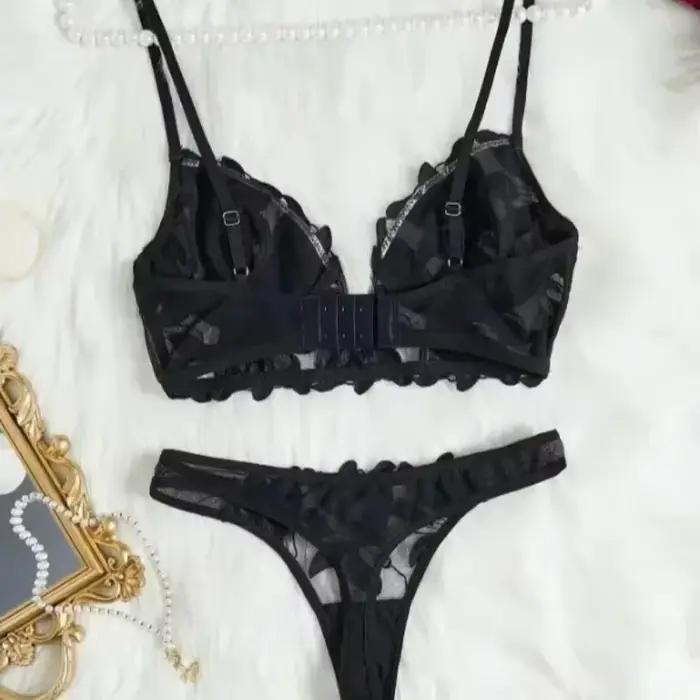 Ensemble de lingerie féerique florale Saint-Valentin : Culotte séduisante, nuisette sexy, ensemble de lingerie fantaisie en V pour femme, soutien-gorge transparent