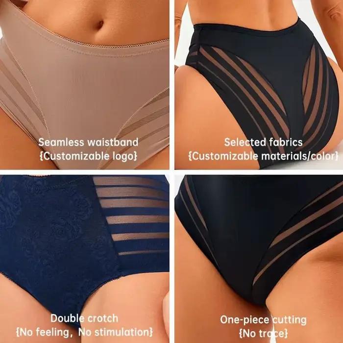 Slip taille moyenne pour femmes, culotte sans couture, maille transparente, haute élasticité, contrôle du ventre, sous-vêtements en soie glacée, Lingerie Sexy