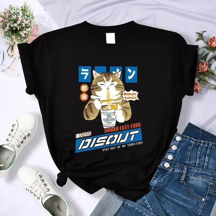 Y2k 90s roztomilá mačka tričko ženy vtipné kreslené