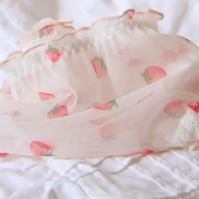 Culottes pour femmes Pure Desire Pink Sweetheart, en dentelle transparente, respirantes, avec nœud détachable, motif fraise mignon, pour adolescentes.