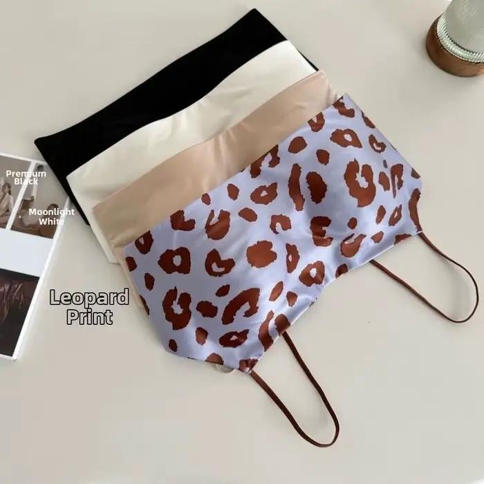 Soutien-gorge sans fil en satin à fines bretelles, imprimé léopard, col bateau, pour femme, antichoc, anti-affaissement, sans couture, sport