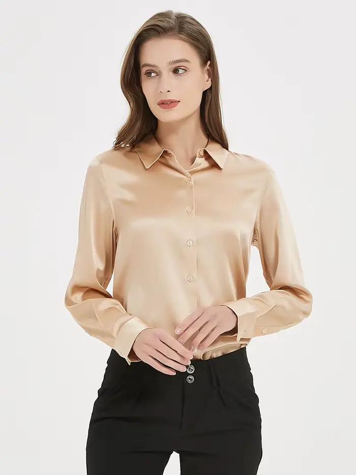 Dámska hodvábna blúzka 93% hodváb 7% elastan základná jednofarebná s golierom Chic Blouse jar 2025