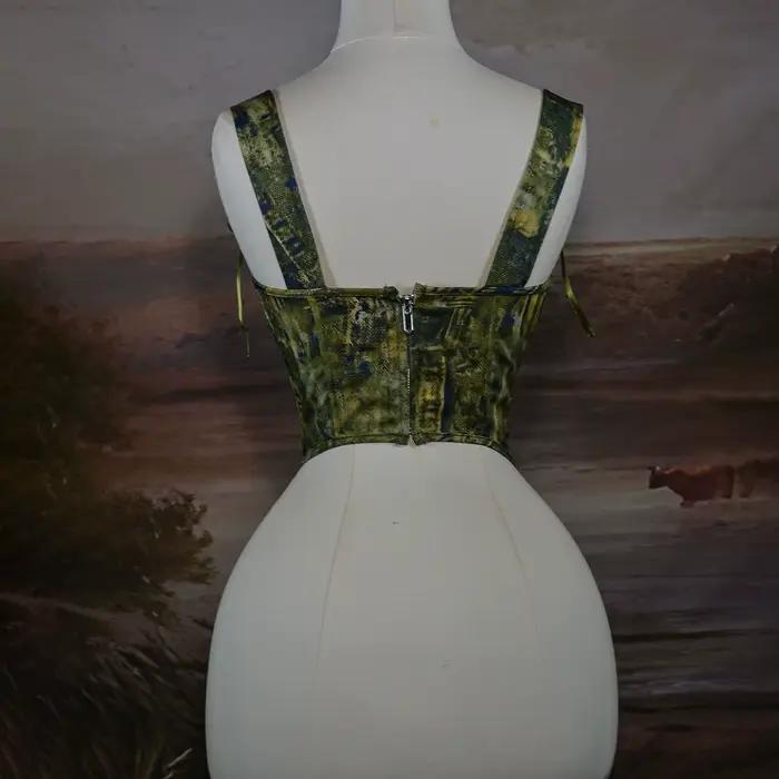 Corset Bustier à lacets sur le devant pour femmes, haut façonnant désossé, corsage Vintage avec fermeture éclair, Costume de scène, Corset vert
