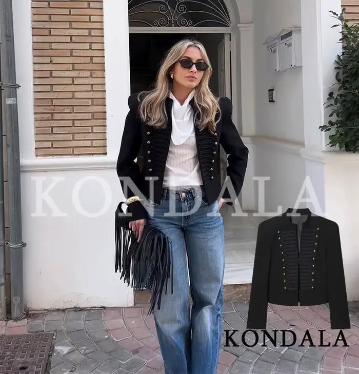KONDALA Štíhla vintage bunda pre ženy 2026 Nové jarné trendy Elegantné napoleonské bundy pre dámy Mestský šik s vypchatými ramenami