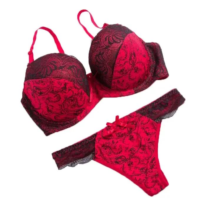 Ensemble de sous-vêtements féminins sexy en fibre de bambou et coton avec dentelle fleurie et soutien-gorge rembourré pour toutes les occasions