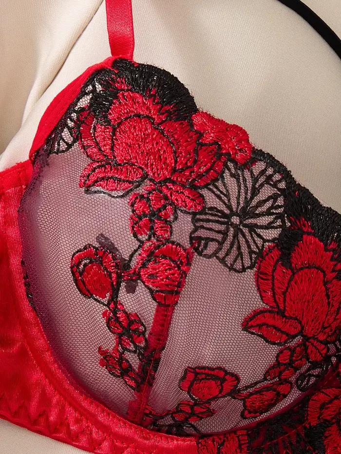 Červený sexy lingerie set s motívom sedmokrásky a pohodlným domácim oblečením ZA825127