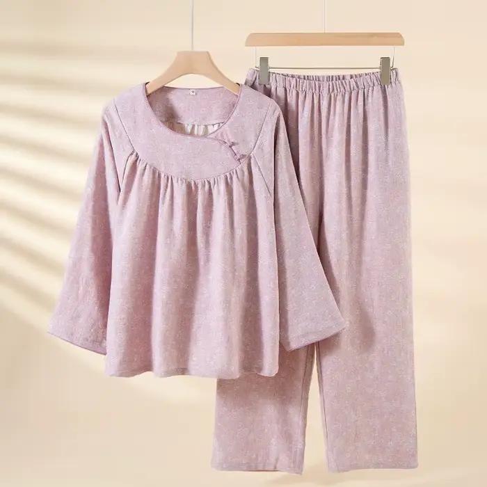 Ensemble pyjama 100% coton pour maman, vêtements de nuit pour femmes d'âge moyen, coupe ample, grande taille, doux et respirant, cadeau pour maman