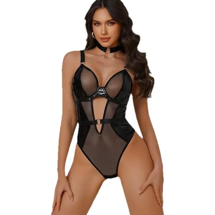 Sexy telové body z priedušného polyesteru s čipkou