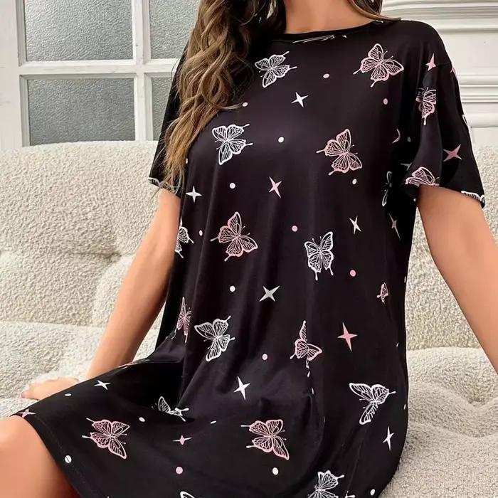 Robe de nuit décontractée à col rond, vêtements de nuit pour femmes