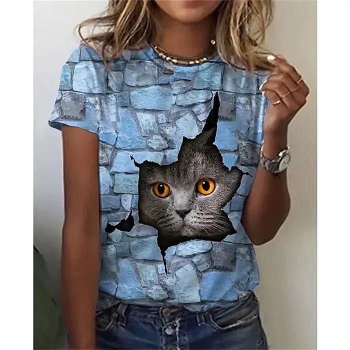 Tričko s mačkou Kawaii 3D potlačou pre ženy