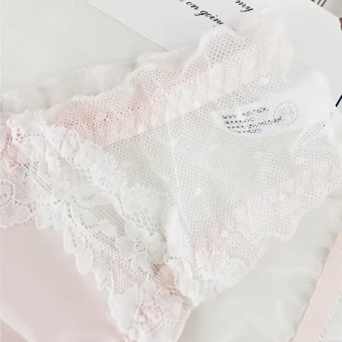 Culottes en dentelle taille basse pour femmes, en maille transparente avec nœud et perles, lingerie sexy, mignonne et douce, sous-vêtements fins, très extensibles et respirants, style Lolita