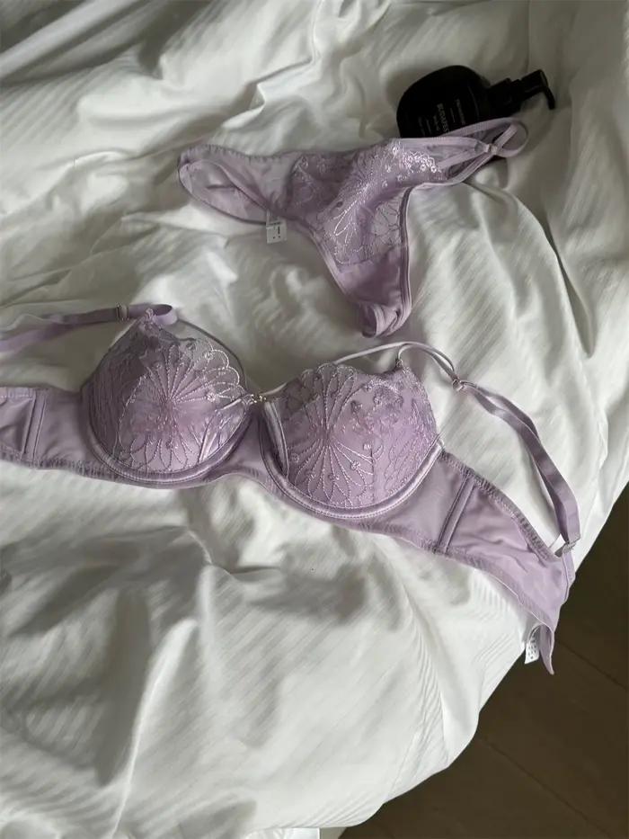 Lingerie de niche violette, soutien-gorge brillant froncé, anti-affaissement, support supérieur, ensemble de soutien-gorge grande taille, sous-vêtements pour femmes