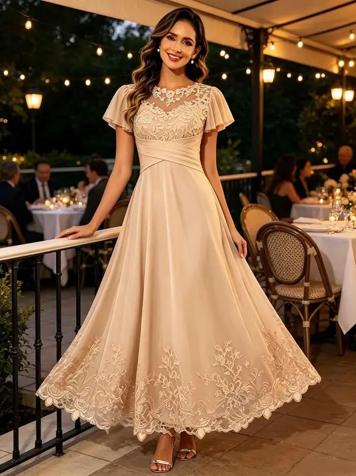 Robes de soirée personnalisées pour la mère de la mariée, avec corset et appliques en dentelle, pour invitées de mariage, robe formelle à manches courtes