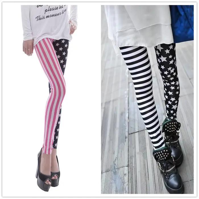 Nové elastické jegging s pruhmi a hviezdičkami Legíny módne capri dámske