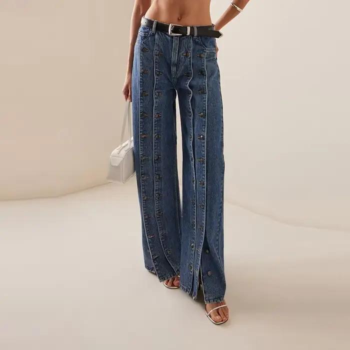 Dámske elegantné džínsy s gombíkmi jar/jeseň 2025 novinka Vintage Denim Dlhé