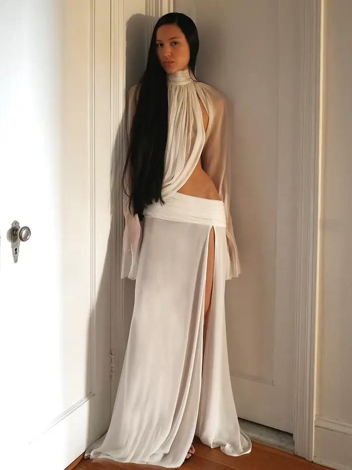 Nibber Elegantný 2-dielny Set pre Ženy Priesvitný Rolák Nepravidelný Crop Top + Zodpovedajúca Sukňa Clubwear