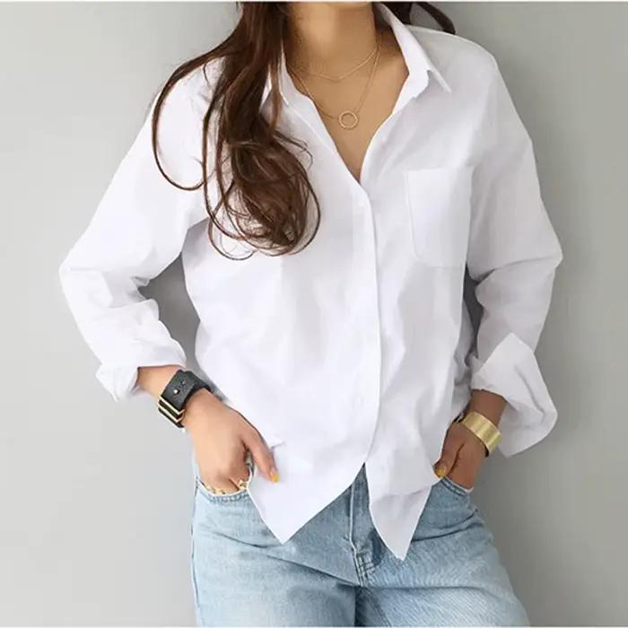 Bavlnená biela košeľa pre ženy Blusas Mujer De Moda OL Štýl voľný vrch dámsky s dlhým rukávom c
