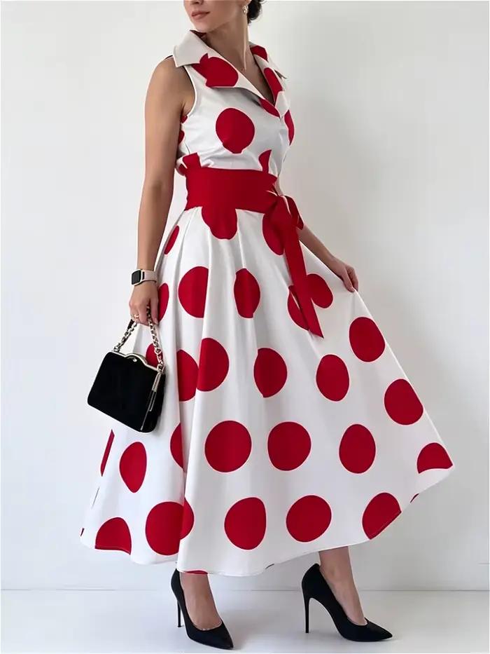 Modigirl 2025 letné dámske bodkované elegantné šaty v štýle X-line Fit & Flare košeľové