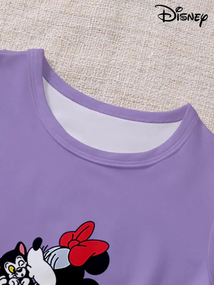 Pyjama 2 pièces pour femmes, haut à manches courtes et short à motif de dessin animé Disney Minnie, vêtements de maison