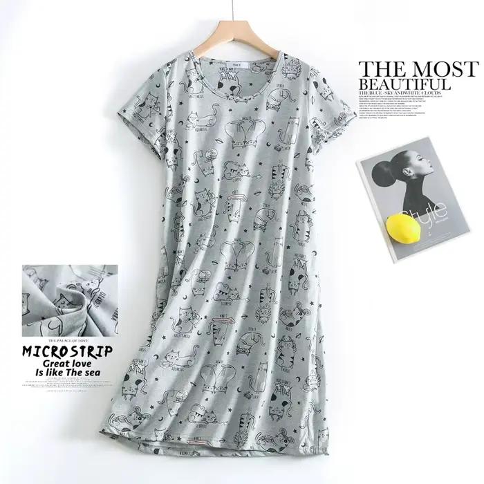 Robe de nuit décontractée d'été pour femme, motif dessin animé, en coton, haut de gamme, à manches courtes, ample, pour la maison, grande taille