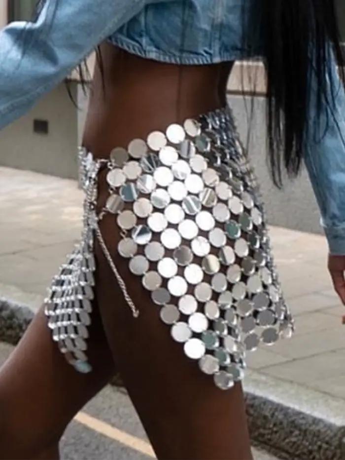 Sexy priesvitná mini sukňa s kovovými flitrami pre ženy