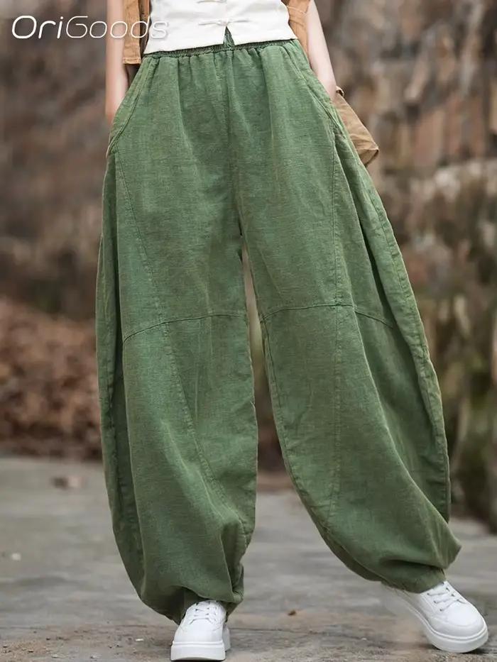Vintage oversized nohavice pre ženy Ramie bavlna novinka Originálny voľný strih