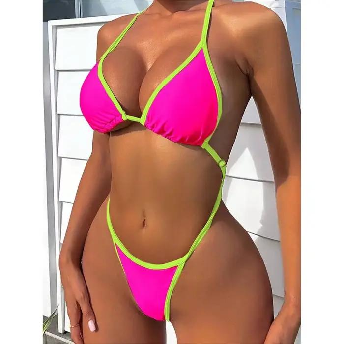 Cikini Summer Beach Jednodielne plavky s kontrastným lemom a lodičkovým výstrihom pre ženy - Sexy
