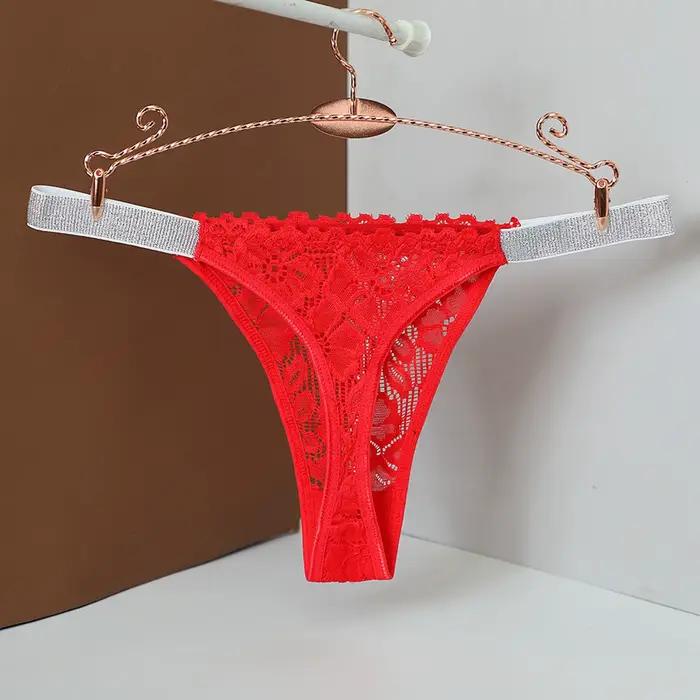 Dámske tangá strednej veľkosti Sexy jednofarebná čipka broskyňová