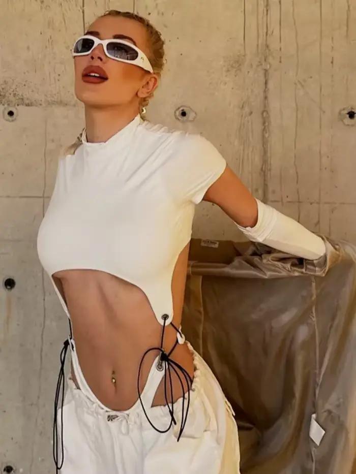 Body ajouré Sexy, Lingerie une pièce solide, Bustier à manches courtes, manches longues, Body Para Mujer De Vestir