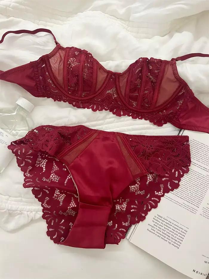 Lingerie sexy rouge dentelle niche évidé avec anneau en acier soutiens-gorge femmes rassemblées soutien-gorge dames sous-vêtements ensemble de soutien-gorge