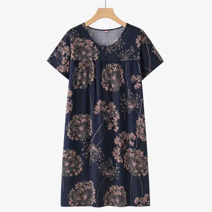 Nouvelle chemise de nuit à manches courtes pour femmes d'âge moyen et âgées, pyjama d'été léger, robe ample pour la maison pour les mamans, tenue d'été
