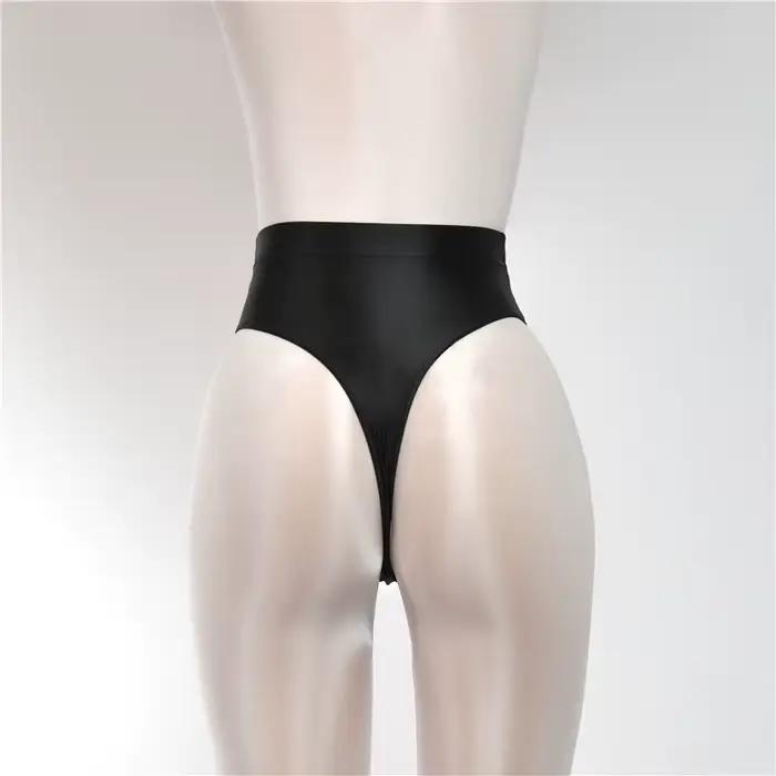 Lesklý saténový vysoký pás tangá transparentné vidieť cez Sexy krátka cukríková farba t-back olejové