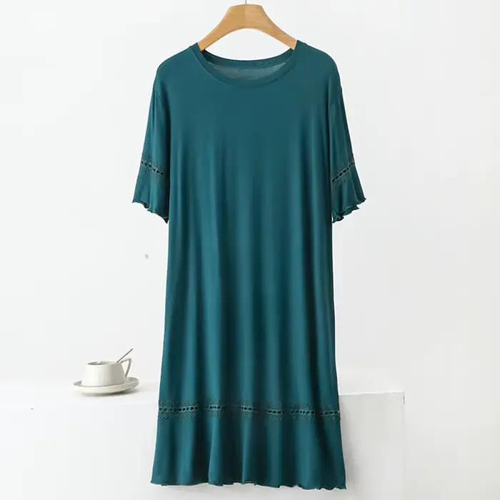 Chemise de nuit pour femmes en modal et élasthanne couleur jaune rose violet vert baiser oversized avec manches courtes pour les nuits de repos et les occasions spéciales