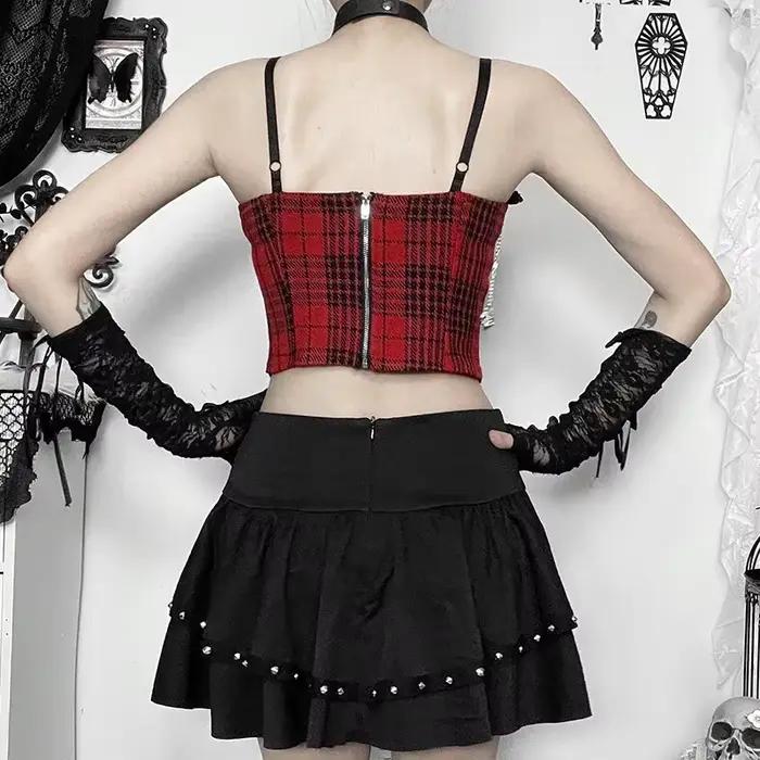 2025 nový Vintage Punk tmavý Rivet kukuričný obväz Mini sukňa gotická