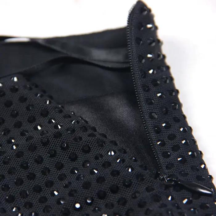 S-XL Vysoká Kvalita Módny Luxus Sieťovaný Full Body Vodný Diamant Rotterdam kling Slim Fit Zips Krátky Sexy Dámska Sukňa