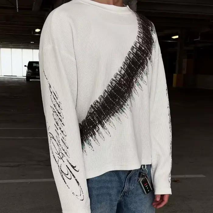2025 Nový y2k Bullet Písmená Potlač Americký Retro Dlhé Rukávy Tričko Street Style Casual Voľný Muži a Ženy