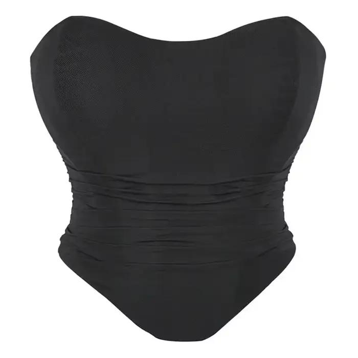 Elegantné červené víno sieťovaný riasený rybí stužka kravata holý chrbát zakrivený lem Bustier Korzet Bodyshaper Klubový top tubulárny