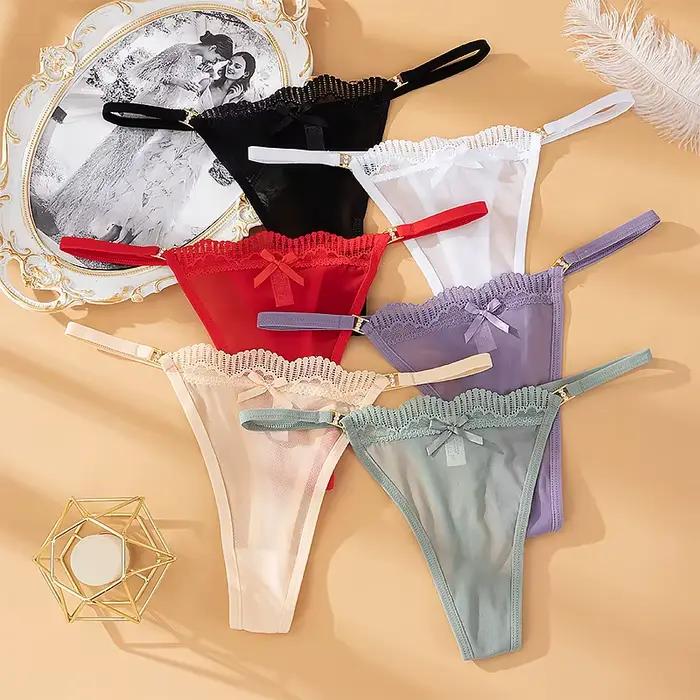 Culottes string en dentelle taille basse pour femme, avec bretelles latérales ajustables, ajourées, respirantes et sexy